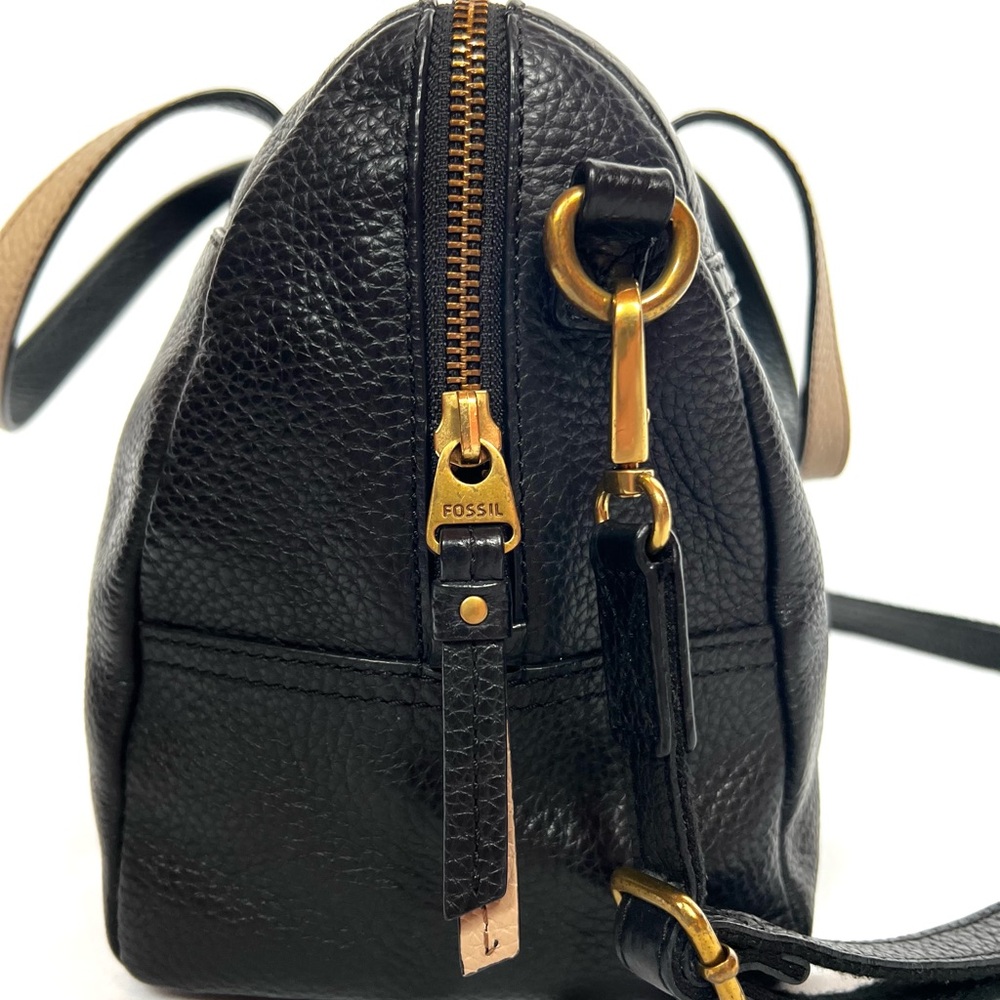 Fossil Black Pebbled Leather Satchel Bag Crossbody Top Handle Bowler Purse - Picture 4 of 13